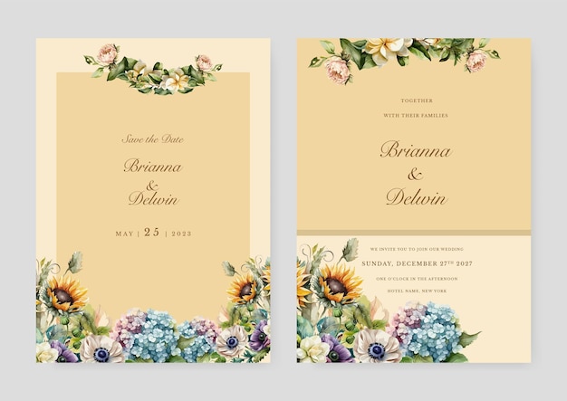 colorida colorida floral floral hermosa y elegante floral plantilla de tarjeta de invitación de boda