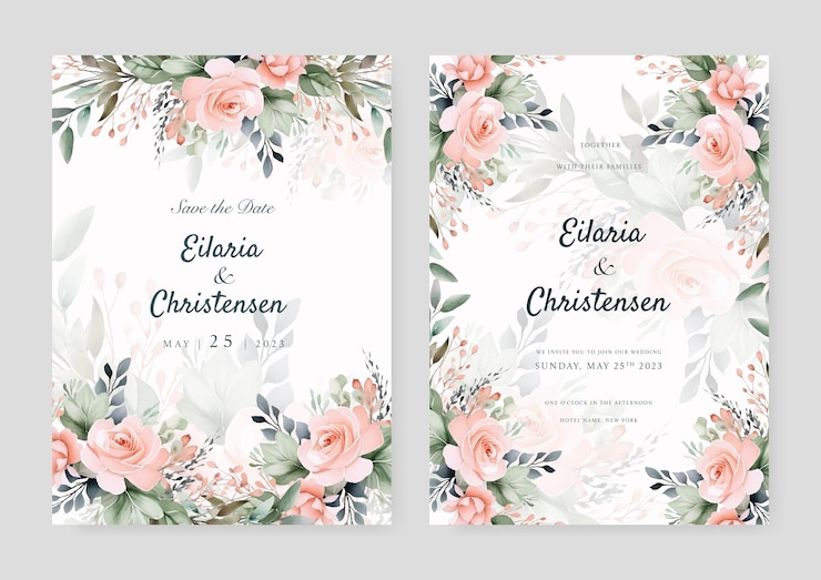 Vector colorida colorida floral floral hermosa y elegante floral plantilla de tarjeta de invitación de boda