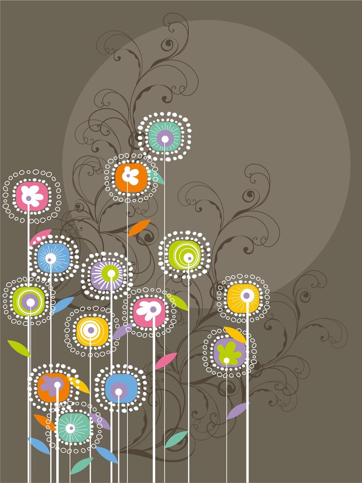 una colorida flor de arte Ilustración vectorial está en frente de un fondo oscuro