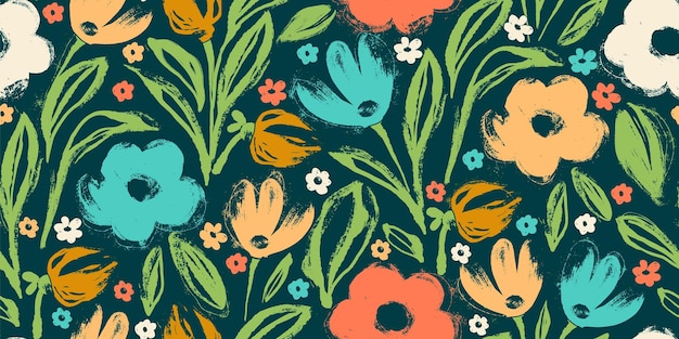 Colorida flor patrón sin costuras con tinta dibujada a mano hierbas voluminosas y colores modernos mano botánica