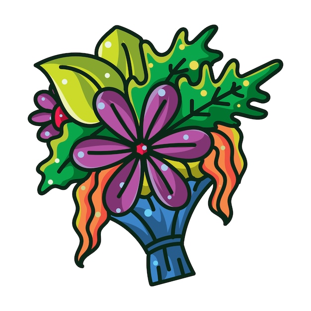 Colorida ilustración de un ramo de flores y plantas