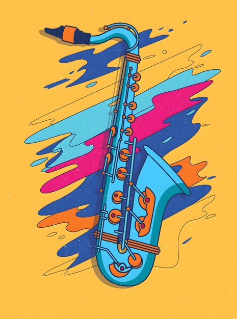 Una colorida ilustración retrógrada de un saxofón