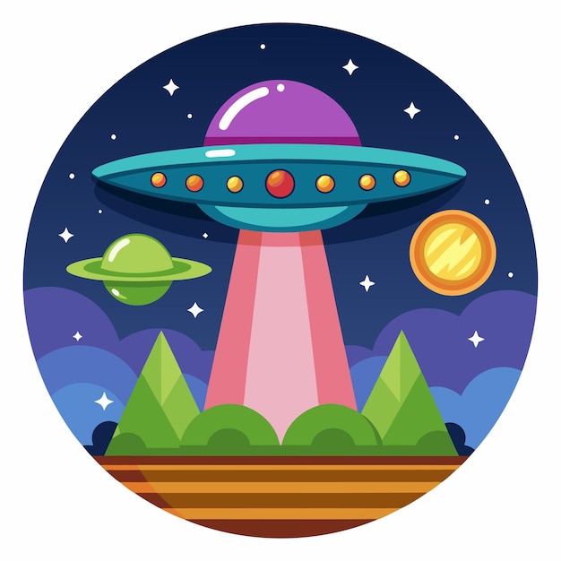 Una colorida ilustración vectorial de OVNIs
