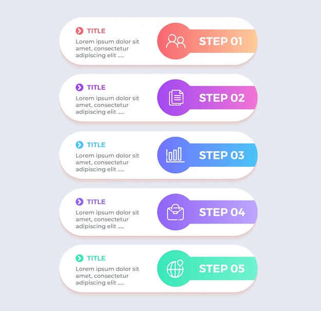 Colorida infografía empresarial con 5 pasos de opciones