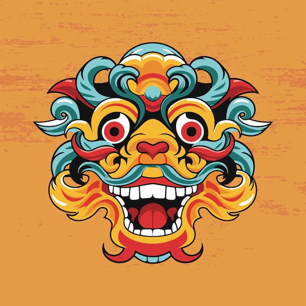 Una colorida máscara de dragón chino sobre fondo naranja