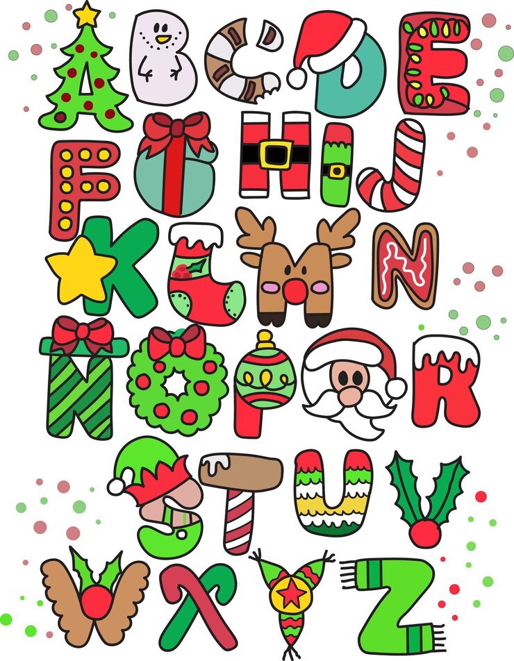 Vector una colorida tarjeta de navidad con una letra alfabeto clipart vectorial