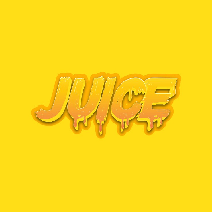Colorida tipografía de jugo Diseño de logotipo 3D color degradado de naranja a amarillo, rojo y blanco