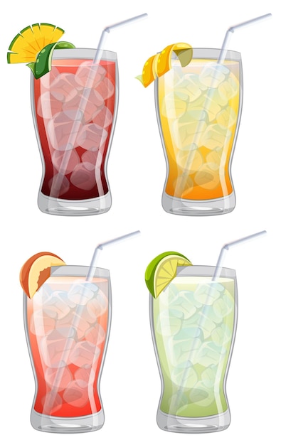 Vector una colorida variedad de bebidas refrescantes