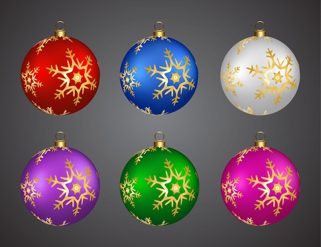 Coloridas bolas de decoración navideña con diseño dorado