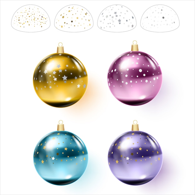 Vector coloridas bolas de navidad con confeti