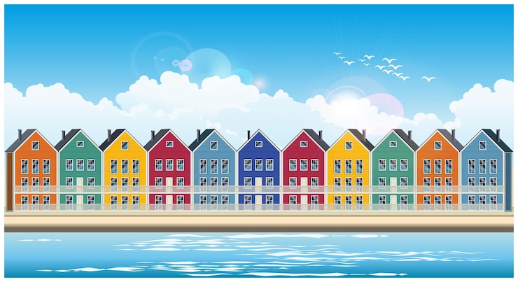 Vector las coloridas casas adosadas