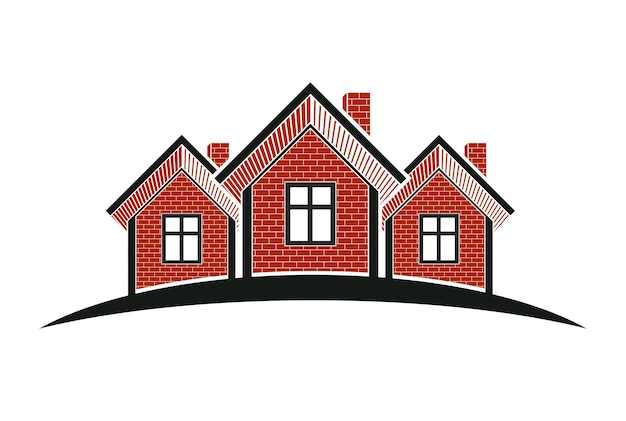 Coloridas casas de vacaciones ilustración vectorial, imagen de la casa con línea de horizonte. Emblema creativo turístico e inmobiliario, vista frontal de las cabañas.