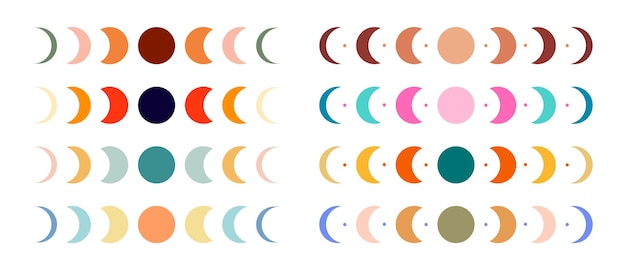 Coloridas fases retro de la luna Impresión gráfica vectorial