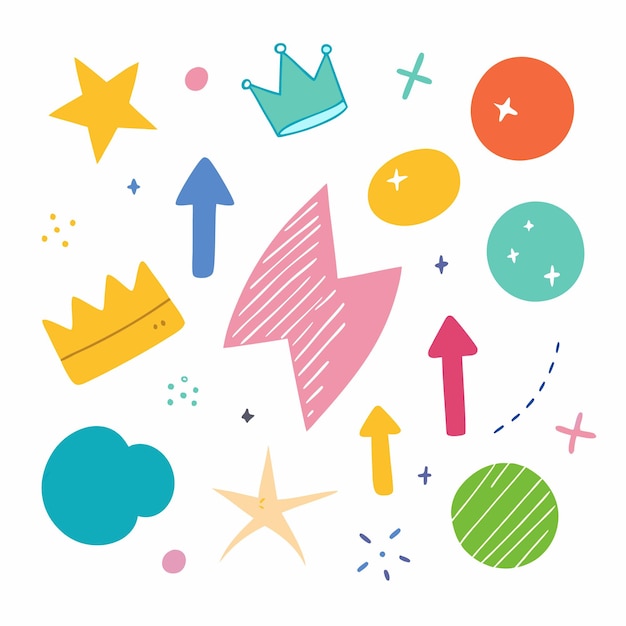 Las coloridas flechas de Doodle, las estrellas y las coronas