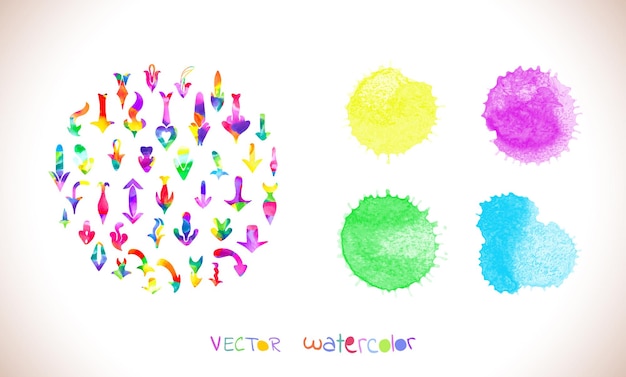 Coloridas flechas vectoriales de acuarela Elementos de diseño vectorial aislados en fondo blanco