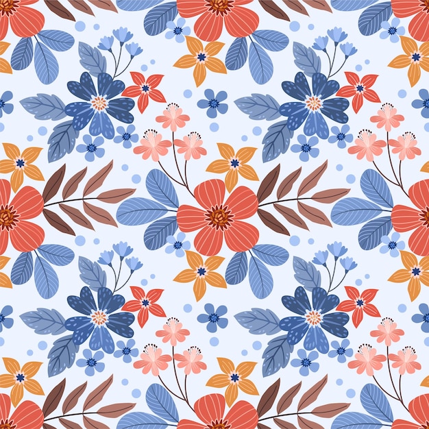 Coloridas flores dibujadas a mano con un patrón sin costuras