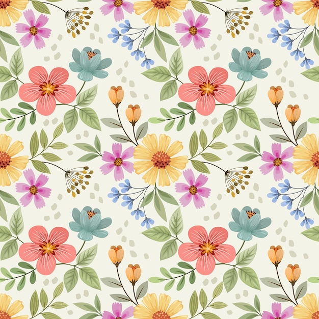 Coloridas flores dibujadas a mano con un patrón sin costuras