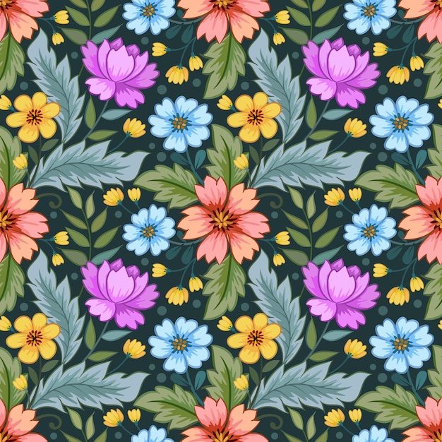 Coloridas flores dibujadas a mano con un patrón sin costuras