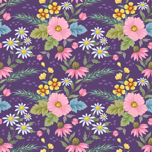 Coloridas flores dibujadas a mano con un patrón sin costuras