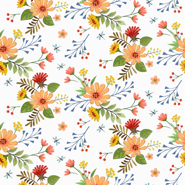 Coloridas flores dibujadas a mano con un patrón sin costuras