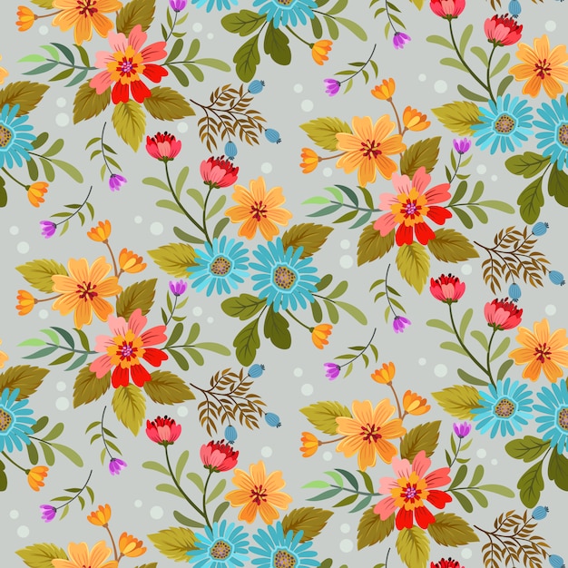 Coloridas flores dibujadas a mano con un patrón sin costuras