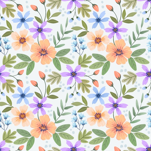 Coloridas flores dibujadas a mano con un patrón sin costuras