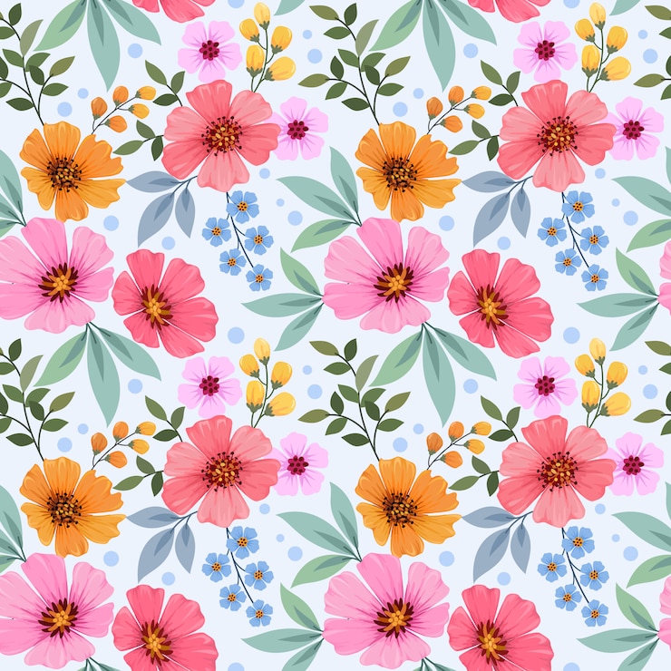 Vector coloridas flores dibujadas a mano de patrones sin fisuras para papel tapiz textil de tela.