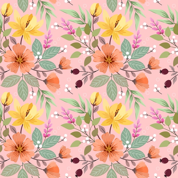 Coloridas flores dibujadas a mano de patrones sin fisuras para papel tapiz textil de tela.