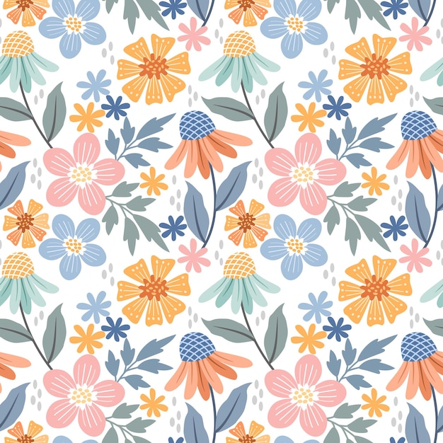 Coloridas flores dibujadas a mano de patrones sin fisuras para papel tapiz textil de tela.