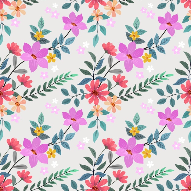 Vector coloridas flores dibujadas a mano de patrones sin fisuras. papel tapiz textil de tela.