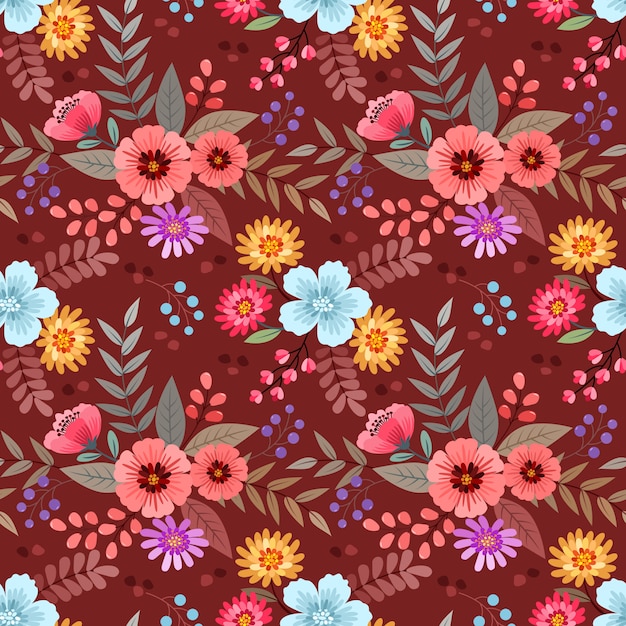 Coloridas flores dibujadas a mano de patrones sin fisuras para papel tapiz textil de tela.