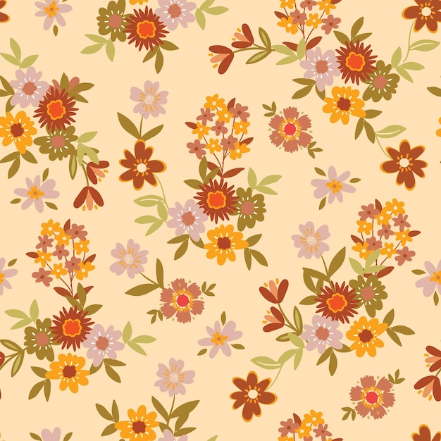 Coloridas flores Groovy de patrones sin fisuras ilustración vectorial diseño floral estético hippie para tela de moda textil papel tapiz cubierta envoltura web