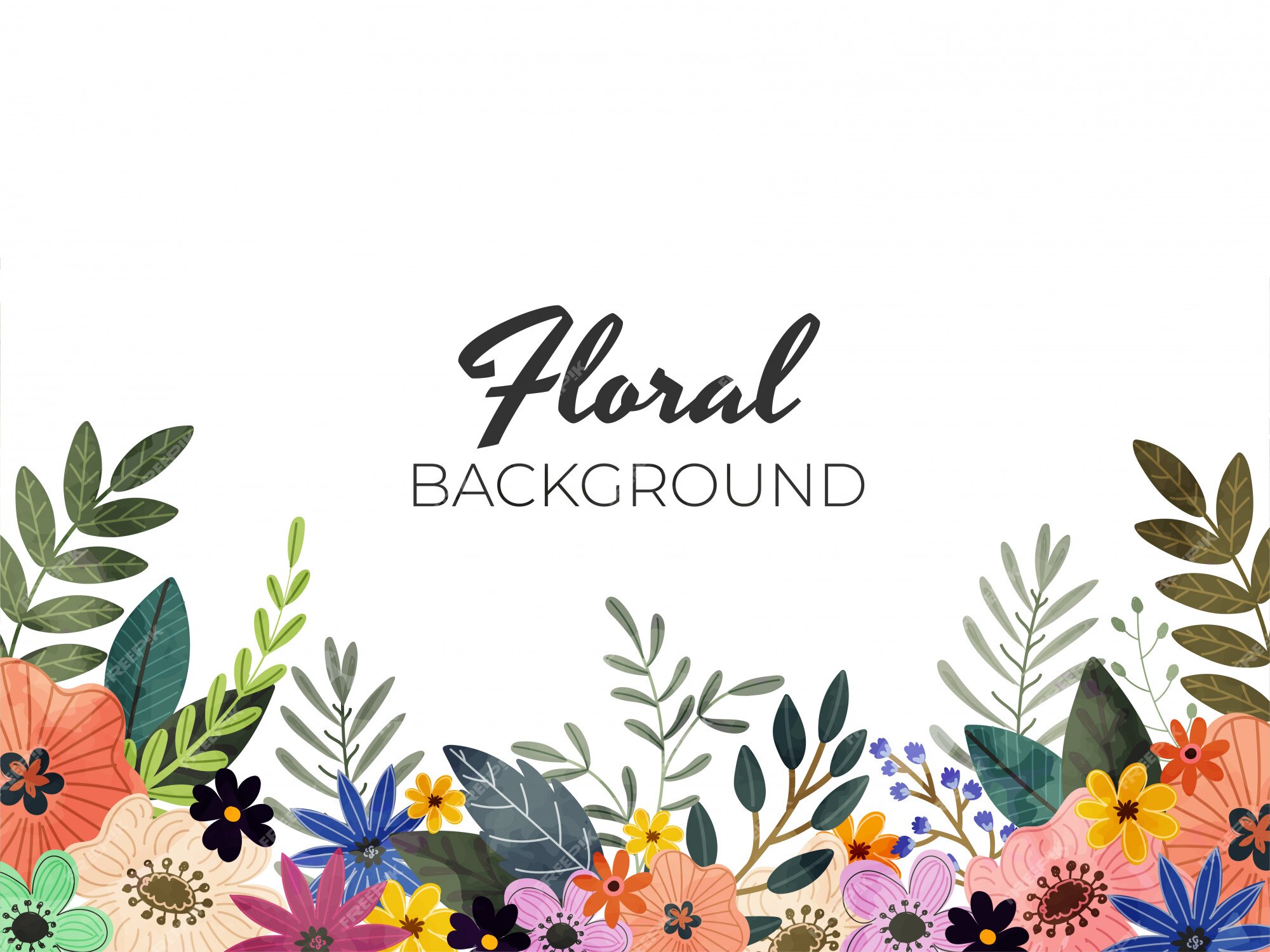 Coloridas flores con hojas decoradas en blanco. | Vector Premium Coloridas flores con hojas decoradas en blanco. | Vector Premium