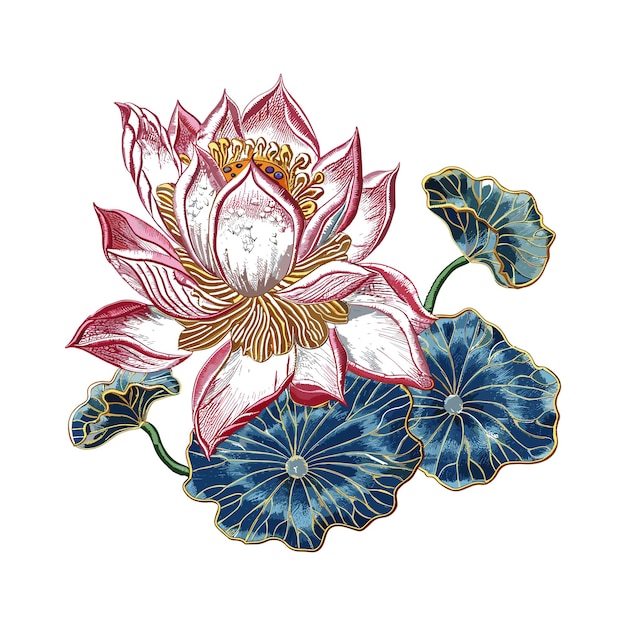coloridas flores de loto conjunto de diseño de ilustraciones artísticas
