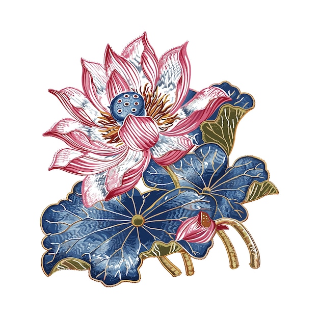 coloridas flores de loto conjunto de diseño de ilustraciones artísticas
