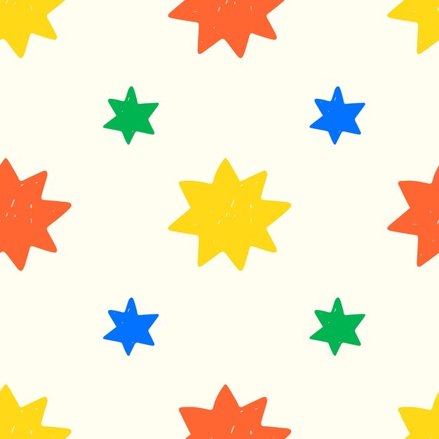 Coloridas formas de estrellas patrón sin costuras vibrante celebración de la fiesta fondo crayón textura de dibujo