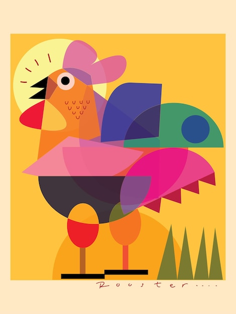 Vector coloridas formas geométricas pollo gallo ilustración vectorial resumen decorativo aislado