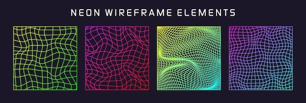 Coloridas formas de marco de alambre alineadas malla de perspectiva cuadrícula 3D bajos elementos poli geométricos retro
