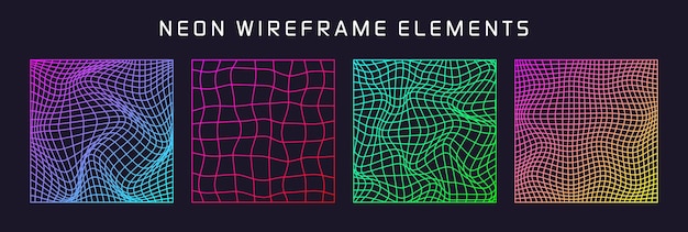 Coloridas formas de marco de alambre alineadas malla de perspectiva d cuadrícula baja elementos poli geométricos retro futuristas