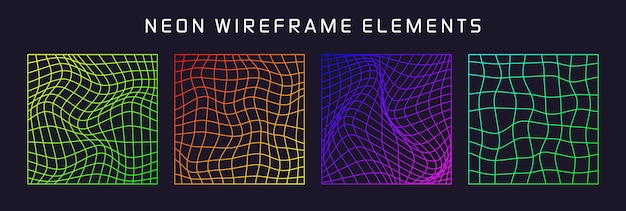 Coloridas formas de marco de alambre alineadas malla de perspectiva d cuadrícula baja elementos poli geométricos retro futuristas