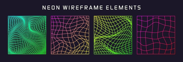 Coloridas formas de marco de alambre alineadas malla de perspectiva d cuadrícula baja elementos poli geométricos retro futuristas