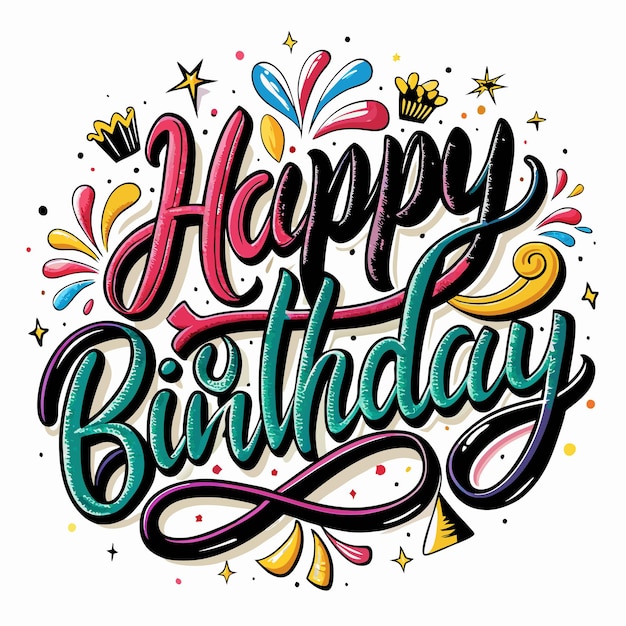 Coloridas letras de cumpleaños con decoraciones de celebración