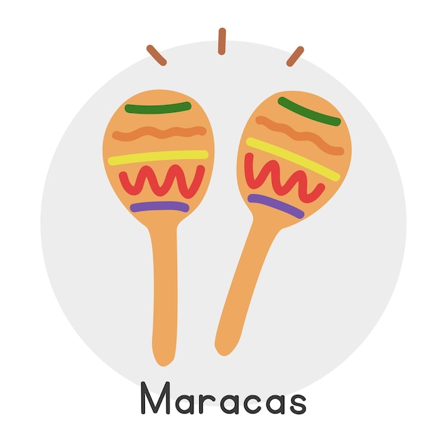 Coloridas maracas clipart estilo de dibujos animados, instrumento de percusión ilustración vectorial plana dibujada a mano