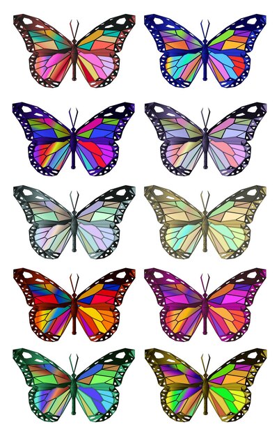 Vector las coloridas mariposas de mosaico poligonal