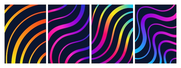 Coloridas ondas de gradiente en la oscuridad con líneas de neón Vector moderno para tarjetas de carteles de arte digital