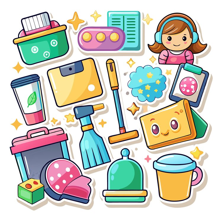 Vector coloridas pegatinas con varios objetos