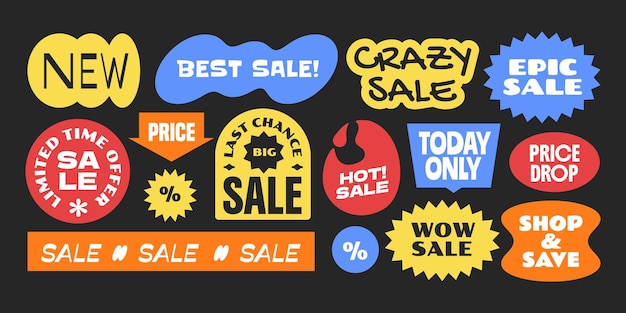 Coloridas pegatinas de venta colección de insignias de parche descuento de etiquetas de promoción en línea de moda
