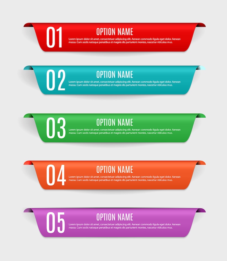 Vector coloridas plantillas de infografía con cinco pasos.