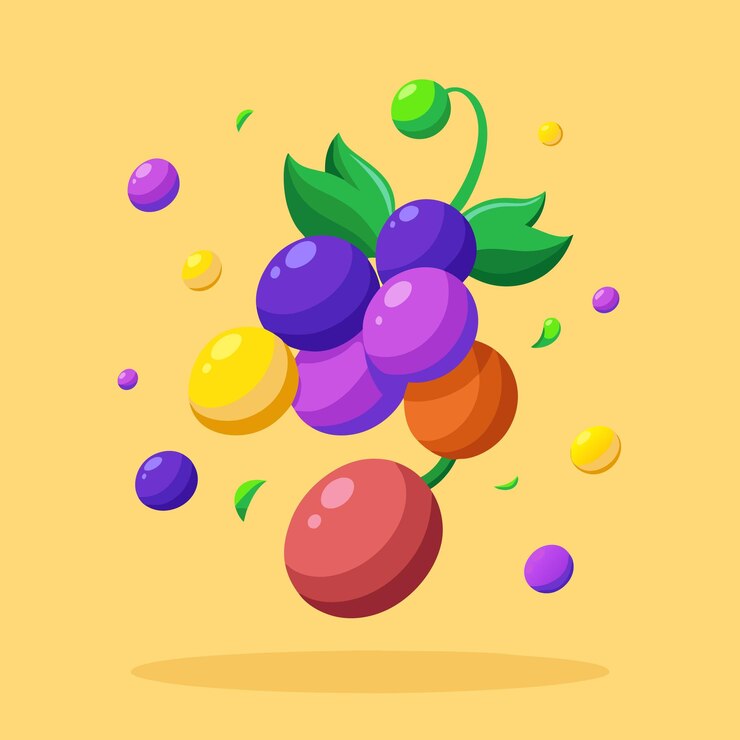 Vector las coloridas semillas de uva que flotan libremente en un diseño abstracto