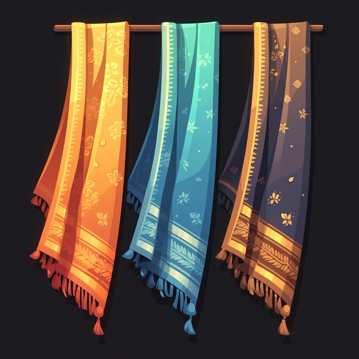 Vector las coloridas telas de sari muestran motivos tradicionales